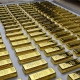Gold bullion bars laid out